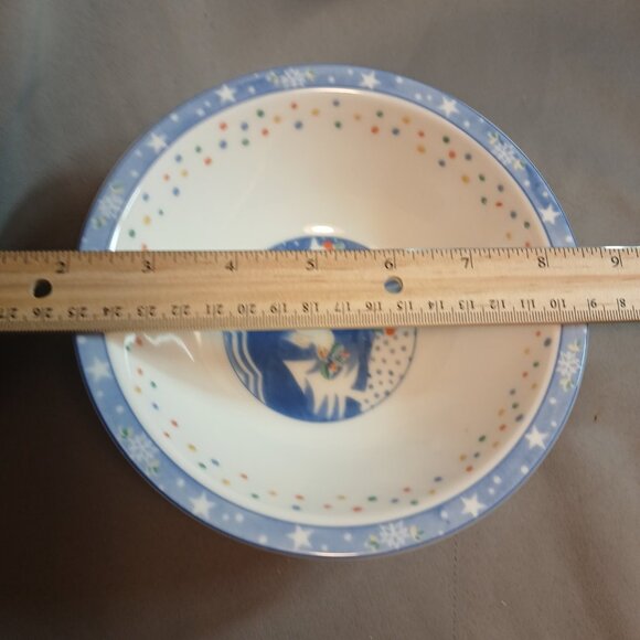 Noritake EPOCH Mr Snowman 3 Soup Cereal Bowls Vintage Stoneware Christmas Blue - Picture 7 of 8